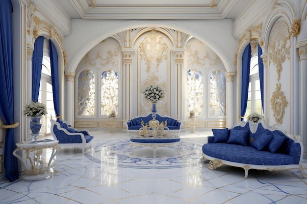 Premium AI Image | White Gold and Royal Blue Luxury Interior Generative AI