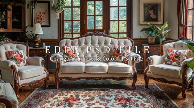 Premium PSD | Elegant Living Room with Vintage Furniture