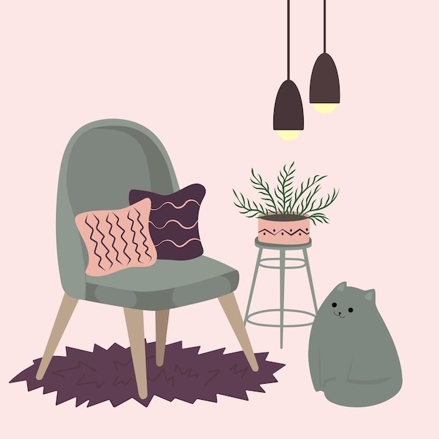 Premium Vector | Scandinavian interior home decorations cozy hygge style.