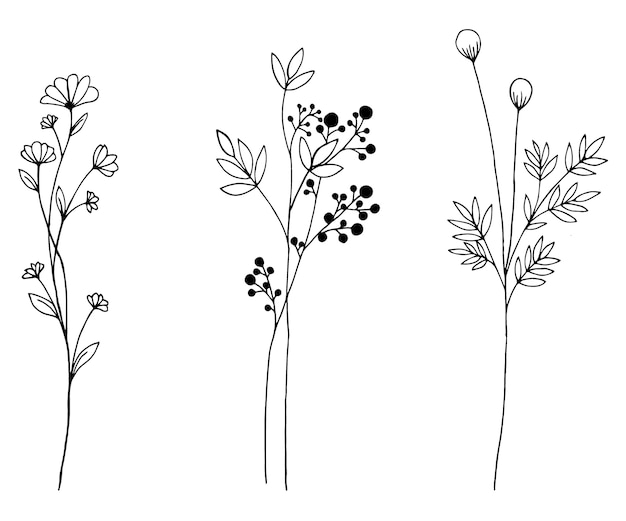 Vintage Blumen auf weißem Hintergrund | Premium Vektor