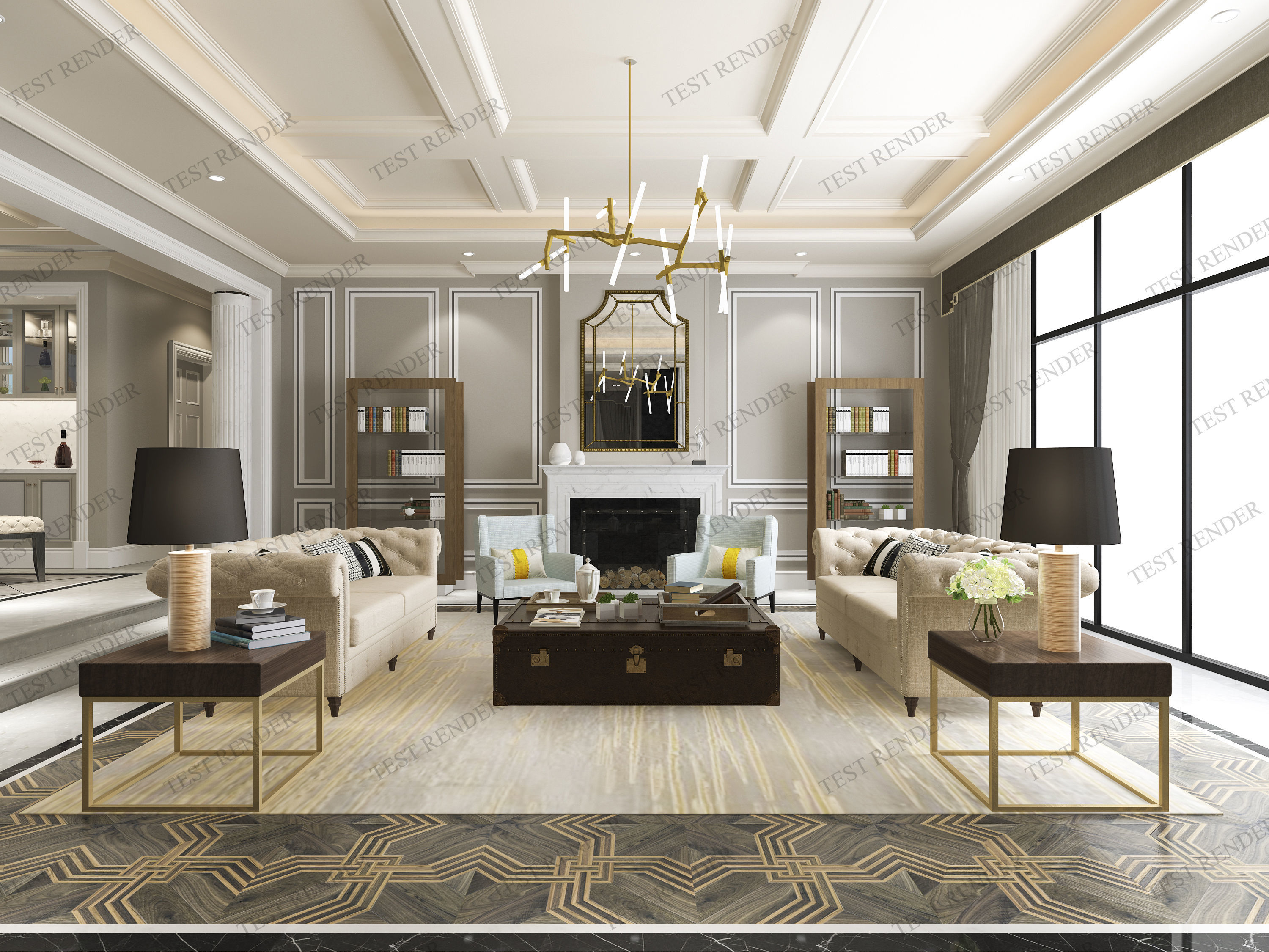 3D model modern classic contemporary living room with