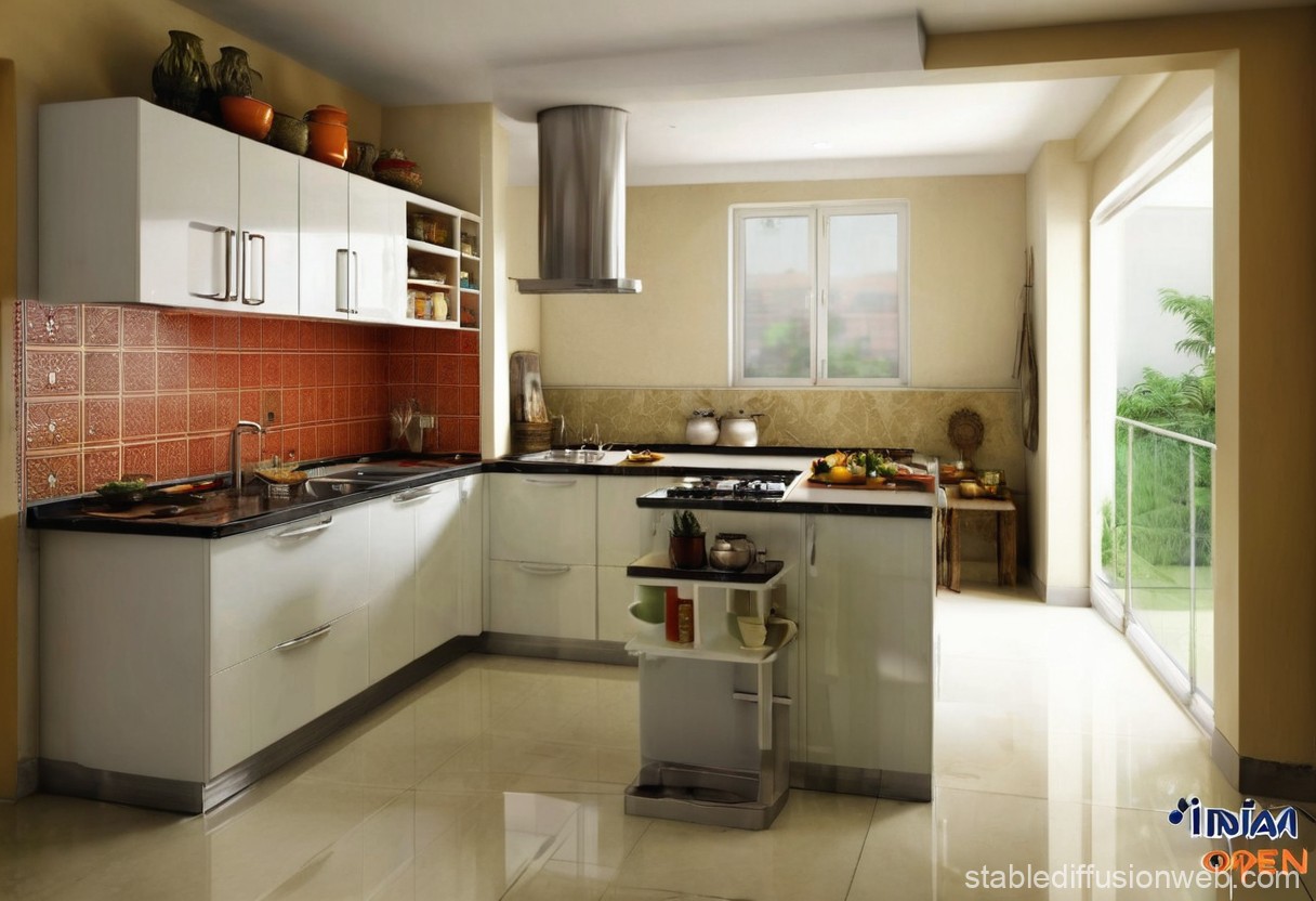 Simple Open Indian Kitchen Design | Stable Diffusion Online