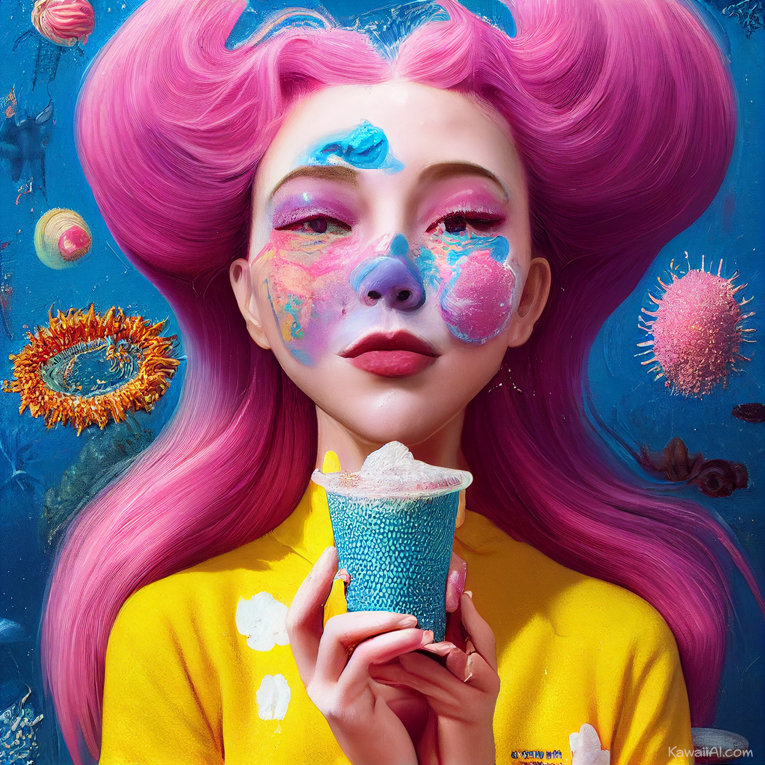 Stunning Surreal Portrait Acrylic on Canvas Midjourney AI Art - Kawaii AI