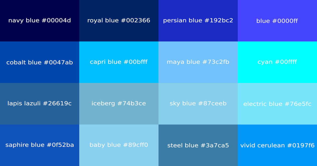 Shades Of Blue Color Chart - Bank2home.com