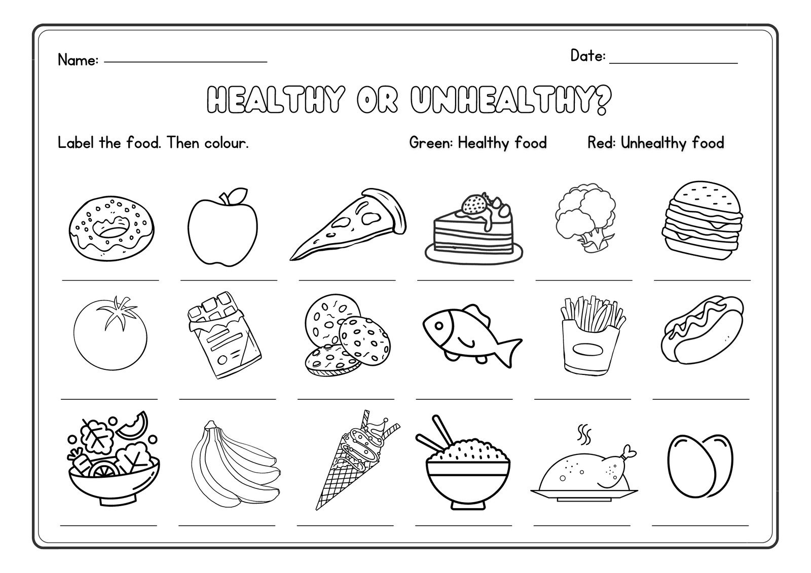 Free Printable Healthy Food Worksheets