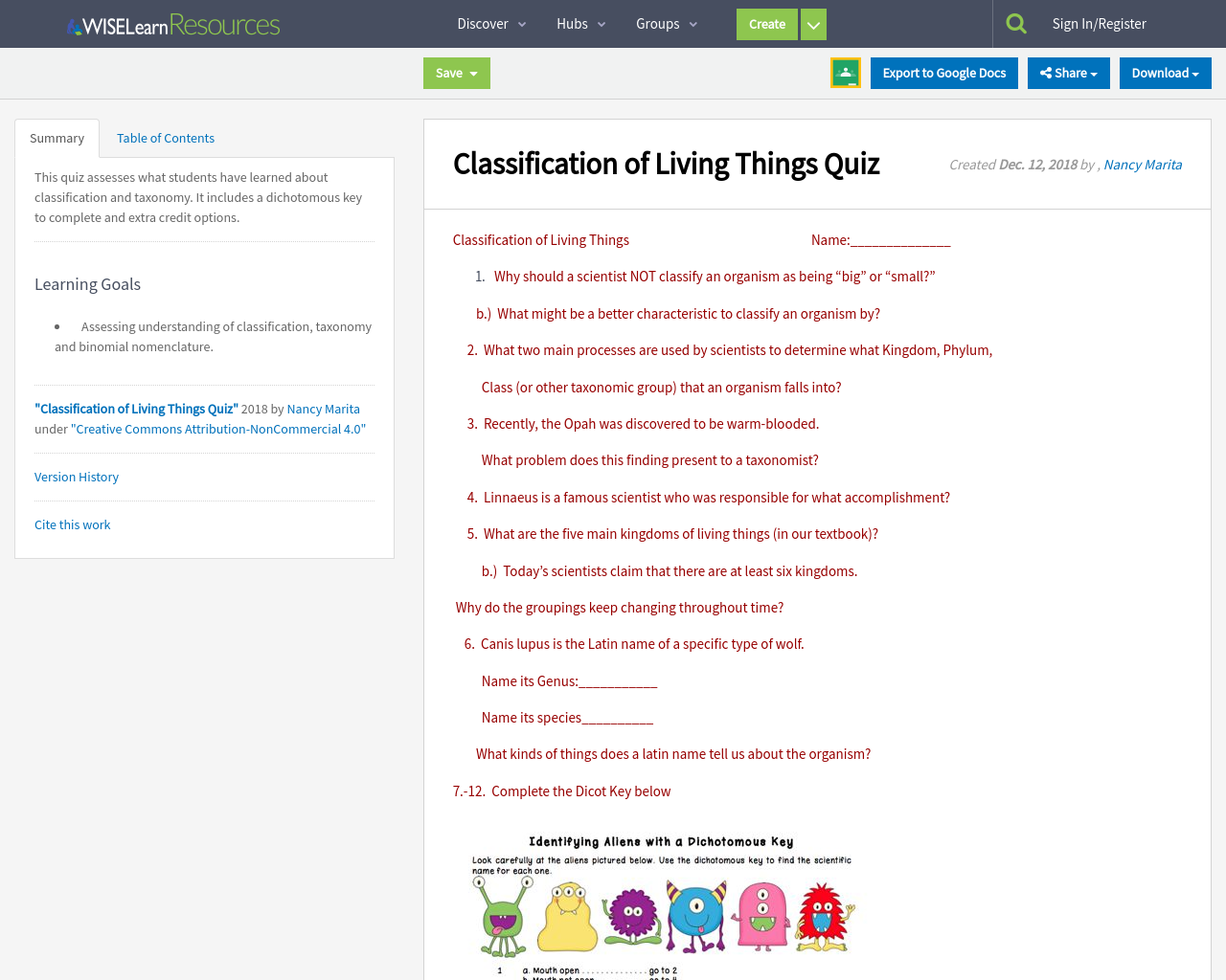 Classification of Living Things Quiz | WISELearn Resources