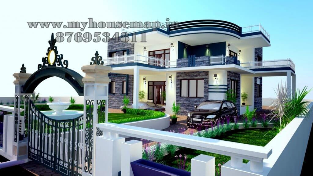 bungalow elevation latest design with parking and garden
