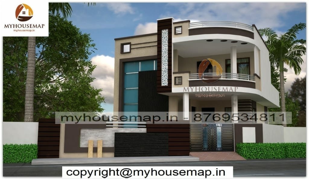 Front elevation bungalow design with baundary wall design