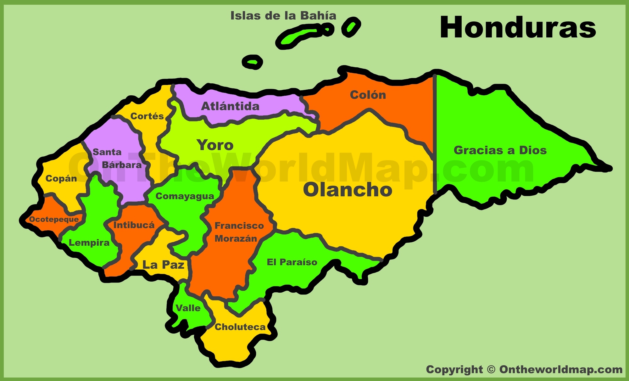 Administrative map of Honduras - Ontheworldmap.com