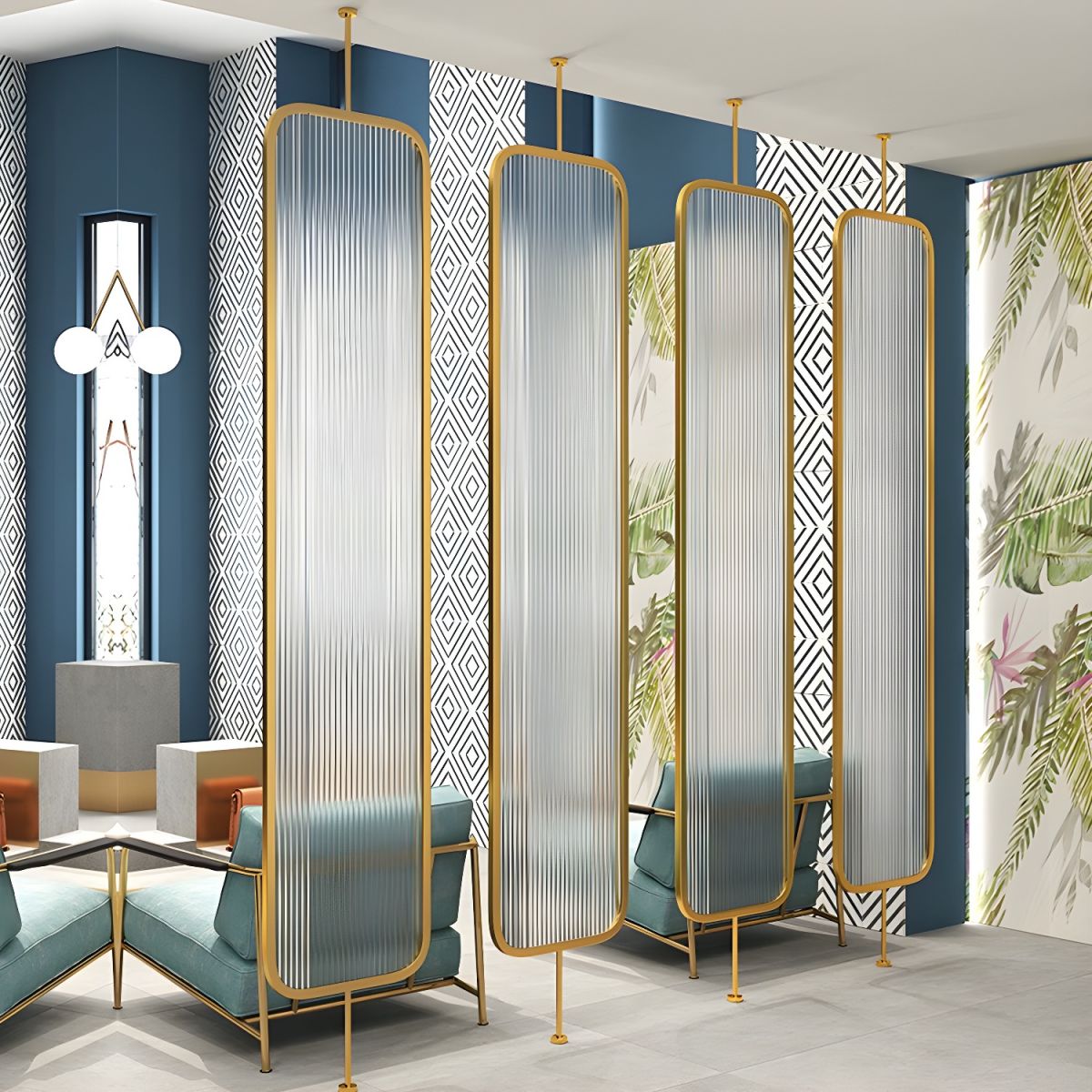 Contemporary Glass Room Divider Hanging Screen for Living Room Room ...