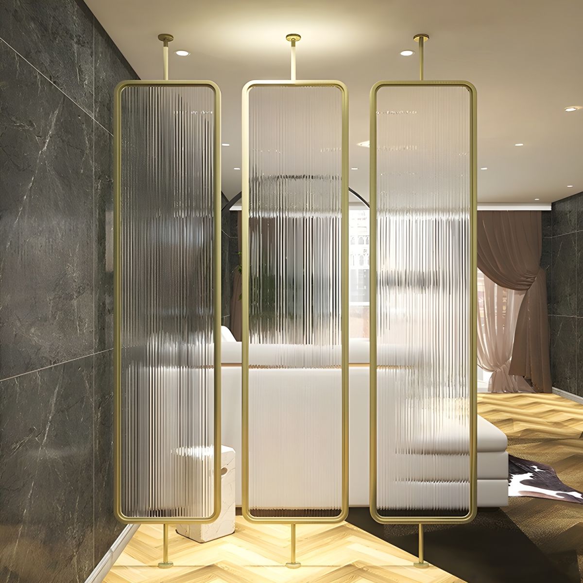 Contemporary Glass Room Divider Hanging Screen for Living Room Room ...