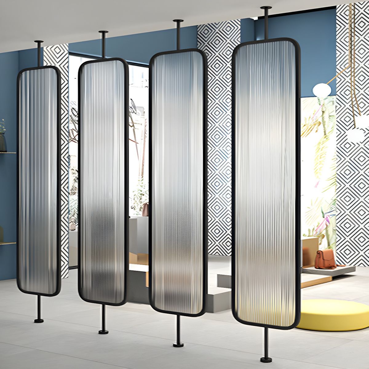 Contemporary Glass Room Divider Hanging Screen for Living Room Room ...