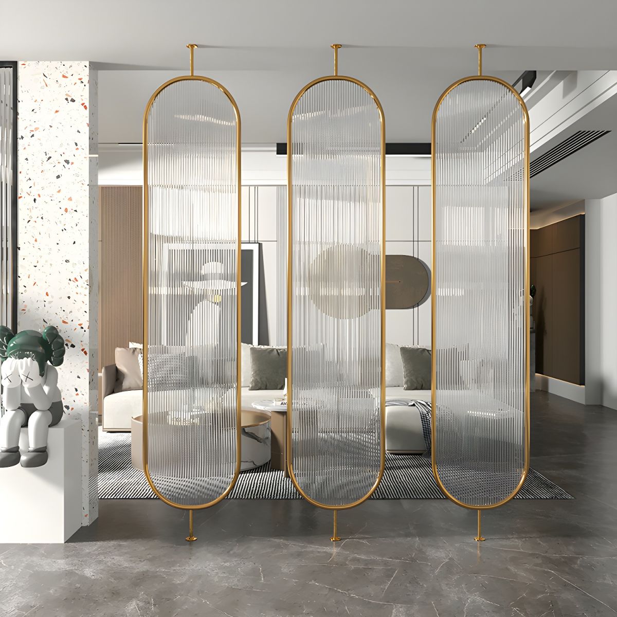 Glam Elliptical Glass Hanging Room Divider Screen for Living Room Room ...