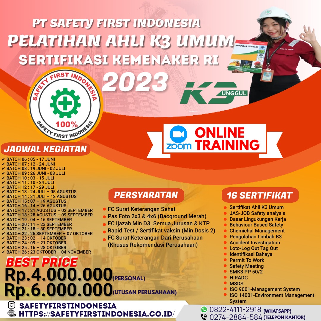 JADWAL TERBARU AHLI K3 UMUM 2023