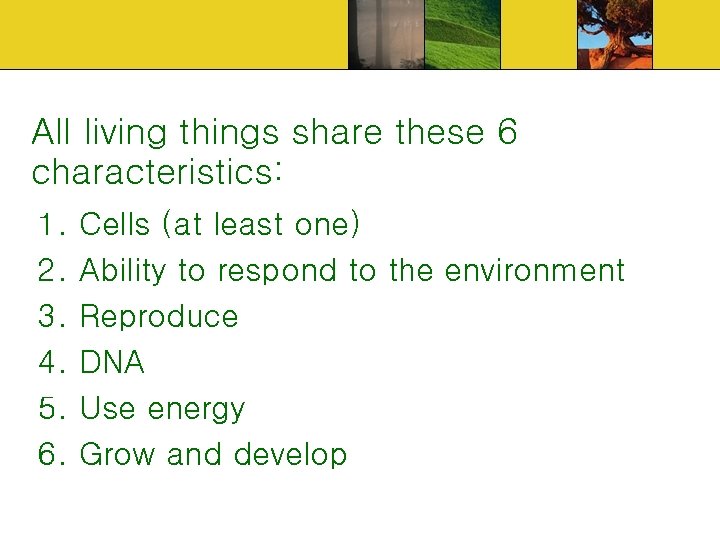 Characteristics of Living Things All living things share