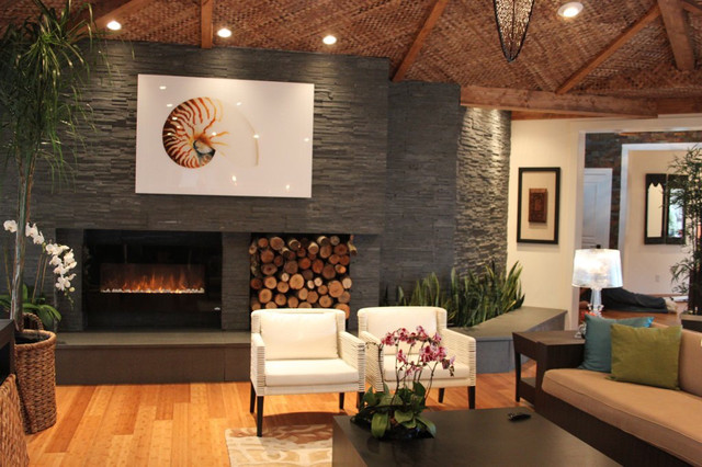 Contemporary Natural Stone Fireplace - Modern - Living Room - Detroit ...