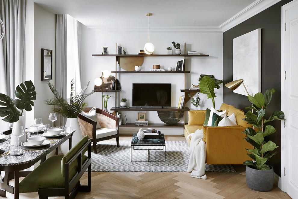 Hampstead Manor- Contemporary Black Living Room with Brass Accents ...