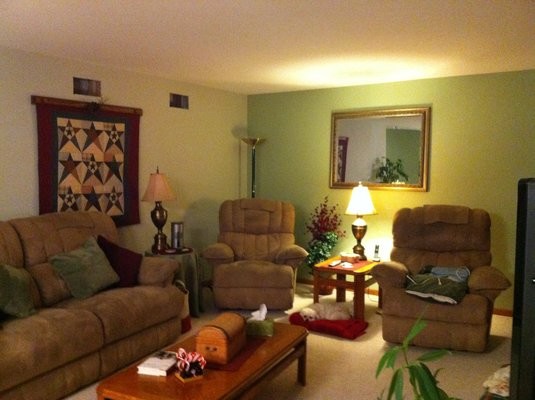 Interior Painting - Living room with warm two toned green walls ...