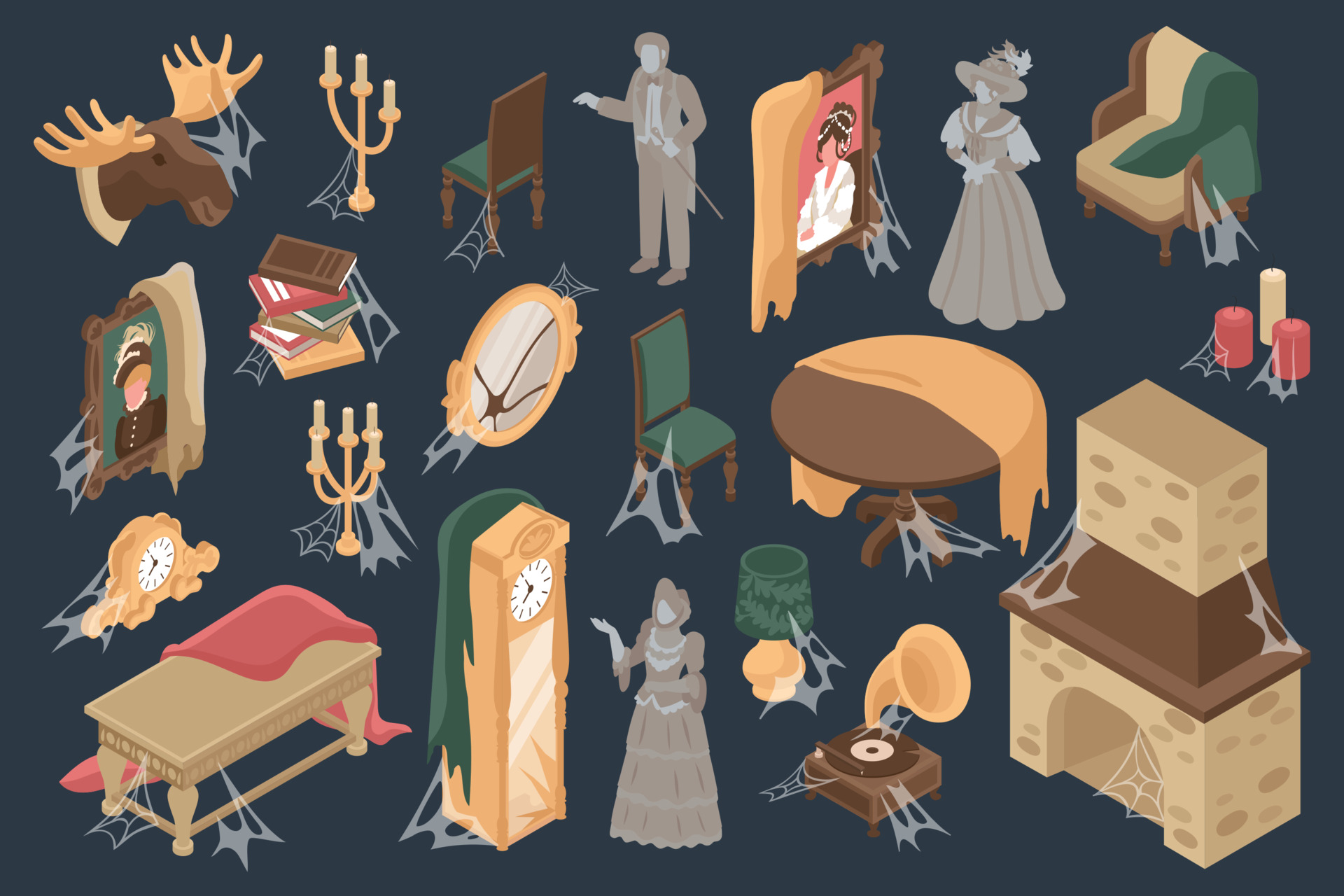 Old Room Interior Set 3500651 Vector Art at Vecteezy
