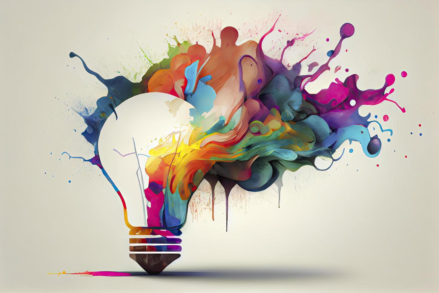Creative light bulb explodes with colorful paint and splashes Think ...
