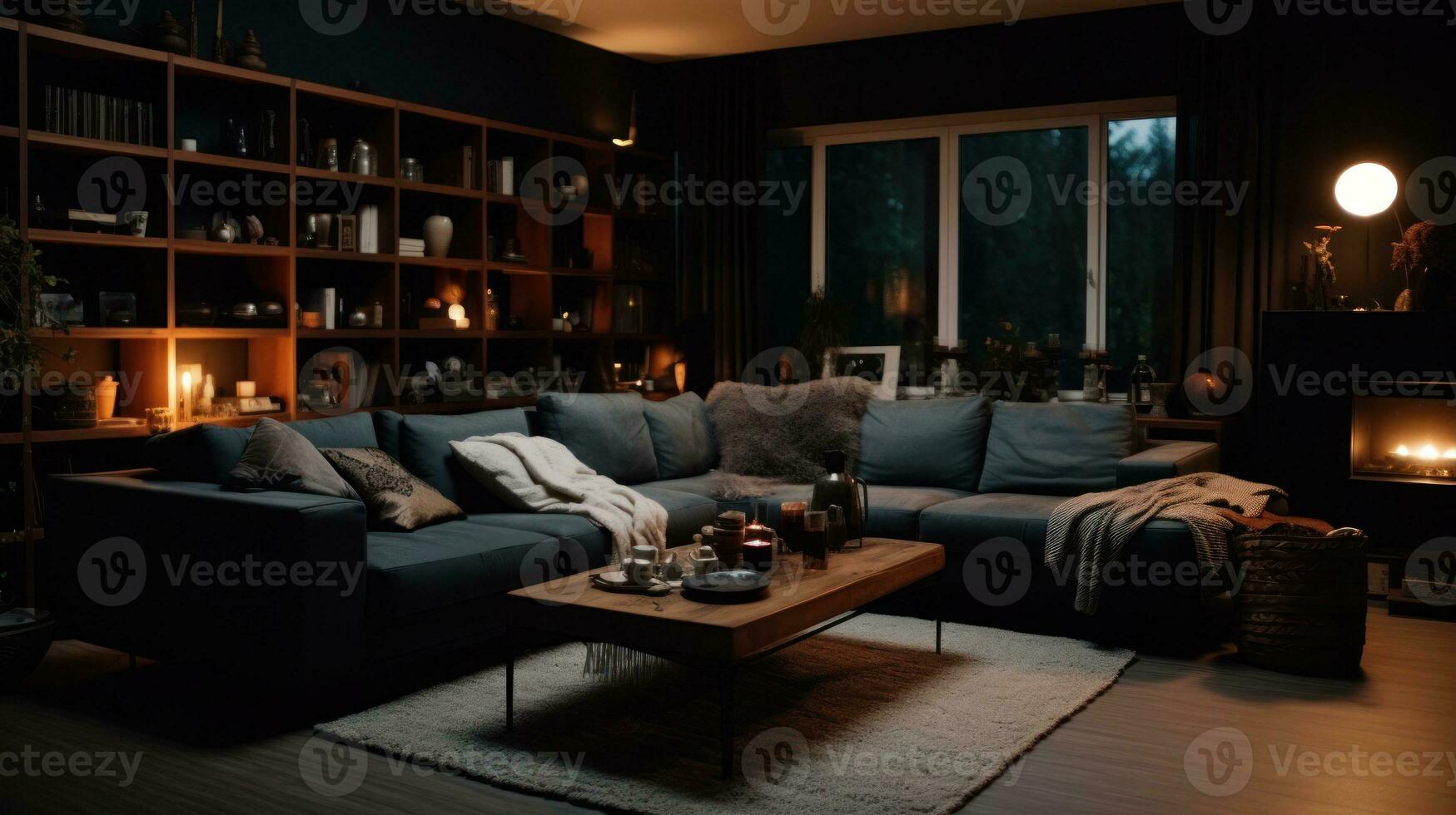 Dark living room. Illustration AI Generative 26135671 Stock Photo at ...