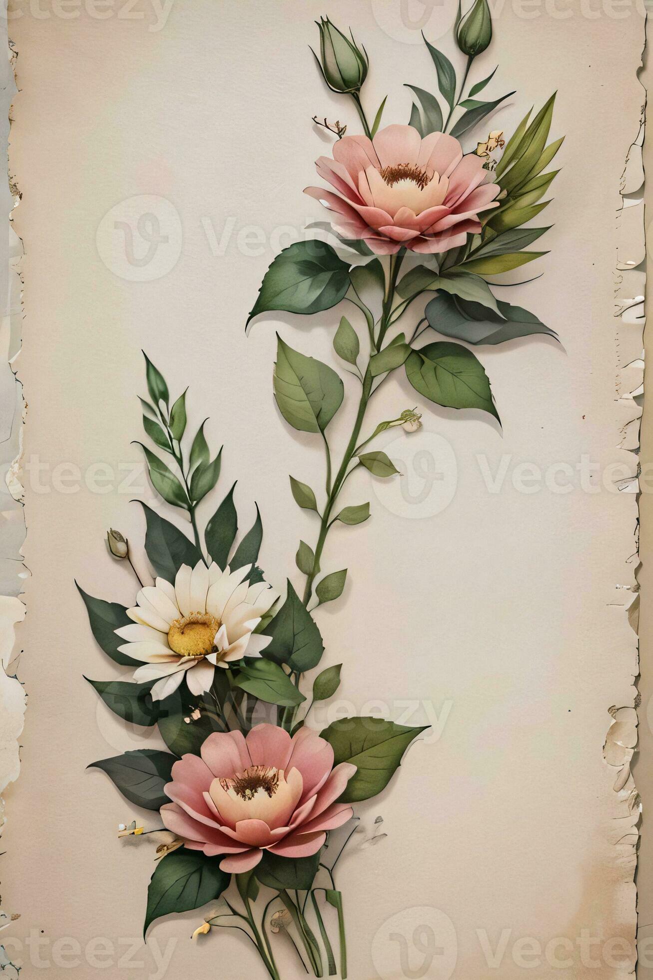 Vintage paper with flowers texture background 30008278 Stock Photo at ...