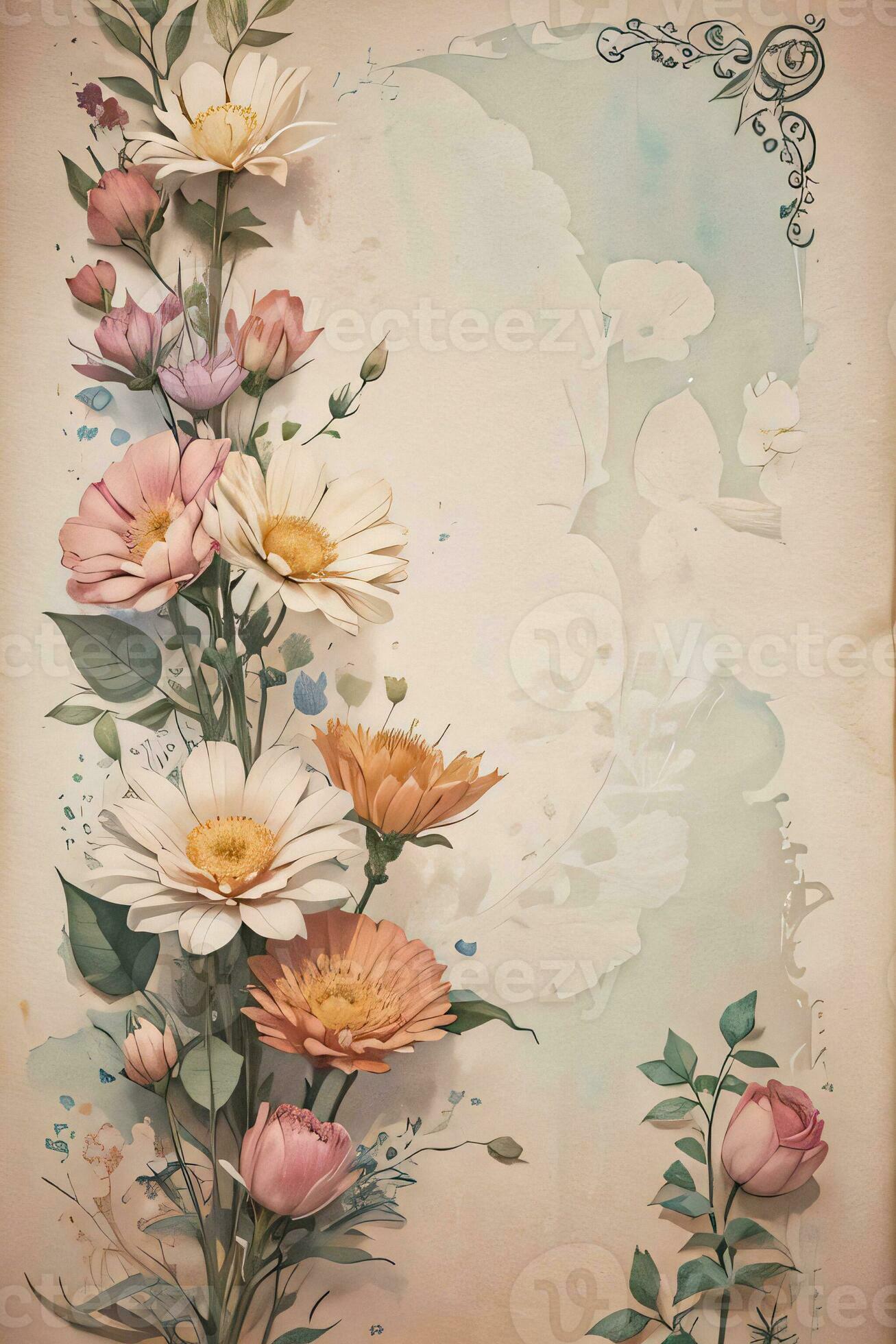 Vintage paper with flowers texture background 30008319 Stock Photo at ...
