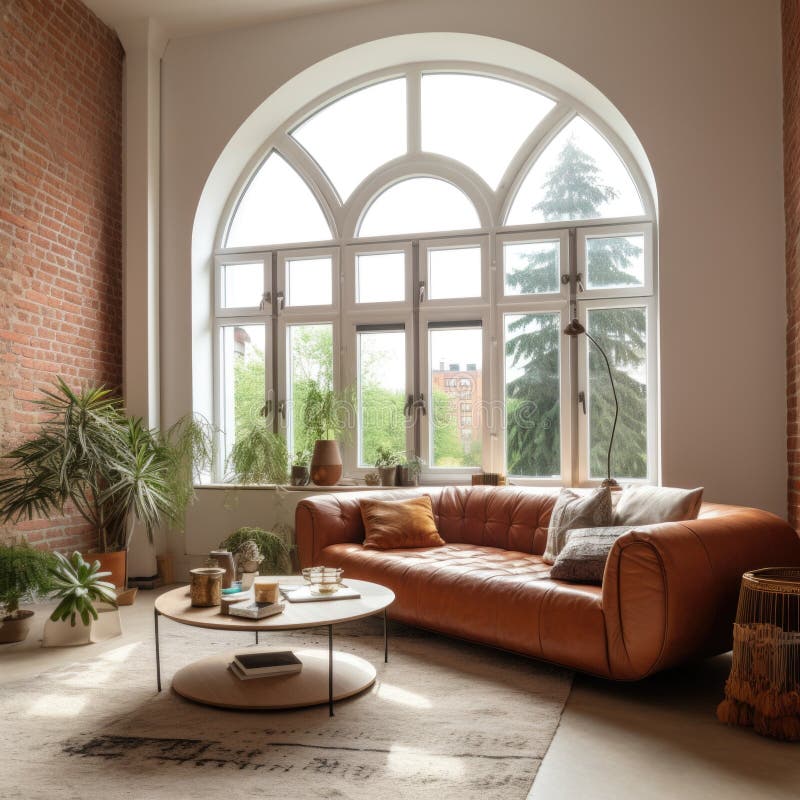 Arched Window in Apartment. Interior Design of Modern Living Room Stock ...