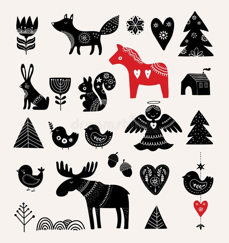 Nordic, Scandinavian Winter Elements and Hygge Concept Design, Merry ...