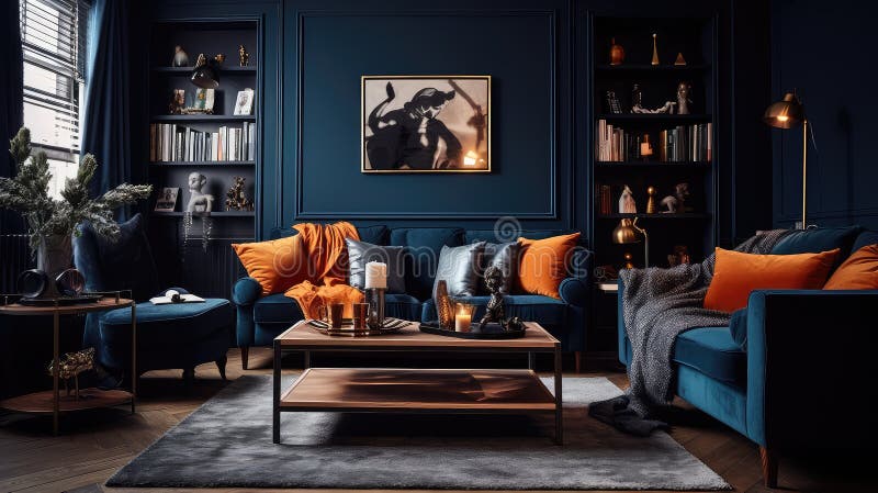 Design dark living room stock illustration. Illustration of table ...