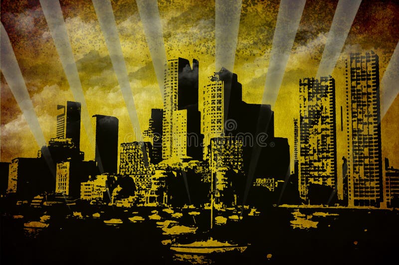 Grunge city stock illustration. Illustration of rise - 16429401