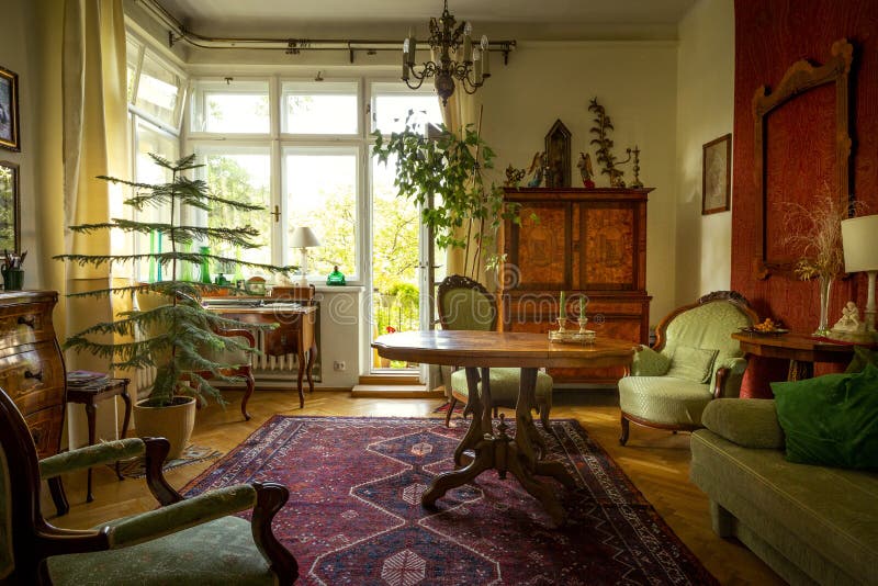 Living Room Full of Antique Furniture Stock Image - Image of retro ...