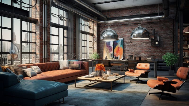 Interior of a Living Room in an Industrial Style Generated by AI Tool ...