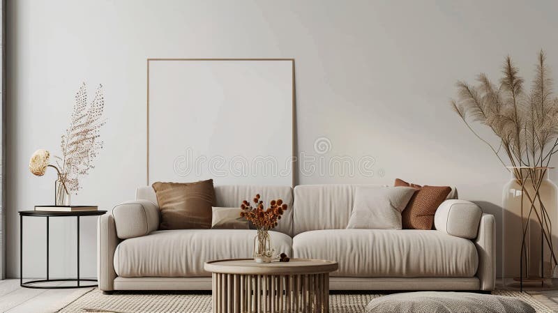 Modern Living Room Interior Design with Neutral Tones Stock ...