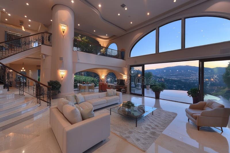 Modern Rustic Living Room with Arched Windows and Stucco Wall Interior ...