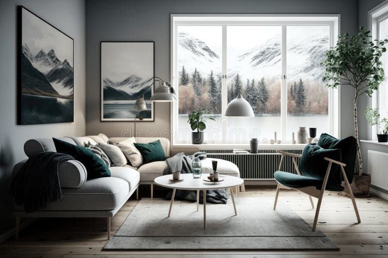 Modern Scandinavian Living Room Interior - 3d Render Generative AI ...
