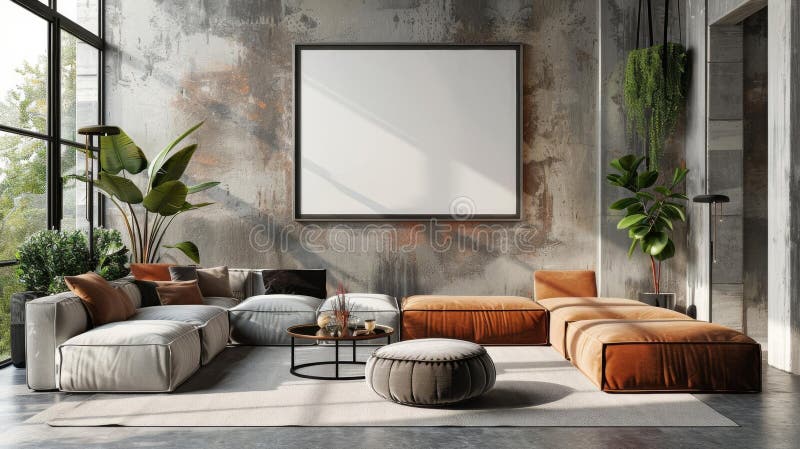 Neutral Color Palette in Chic Living Room Decor Stock Illustration ...