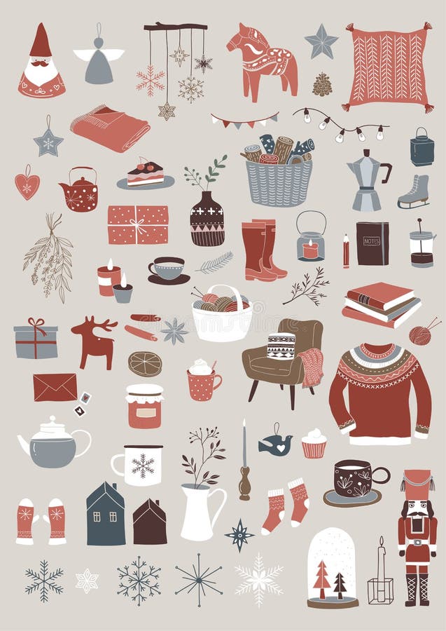 Nordic, Scandinavian Winter Elements and Hygge Concept Design, Merry ...