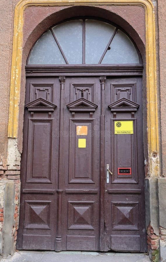 Ornate Wooden Door of an Old Building Stock Image - Image of wall ...