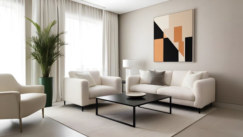 Premium Minimalist Interior Design of Modern Luxury Living Room. AI ...