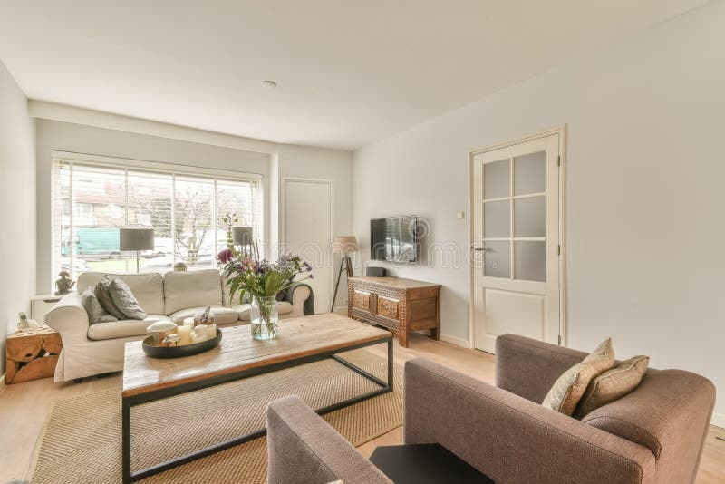 A Small Living Room with a TV Stock Photo - Image of design, modern ...