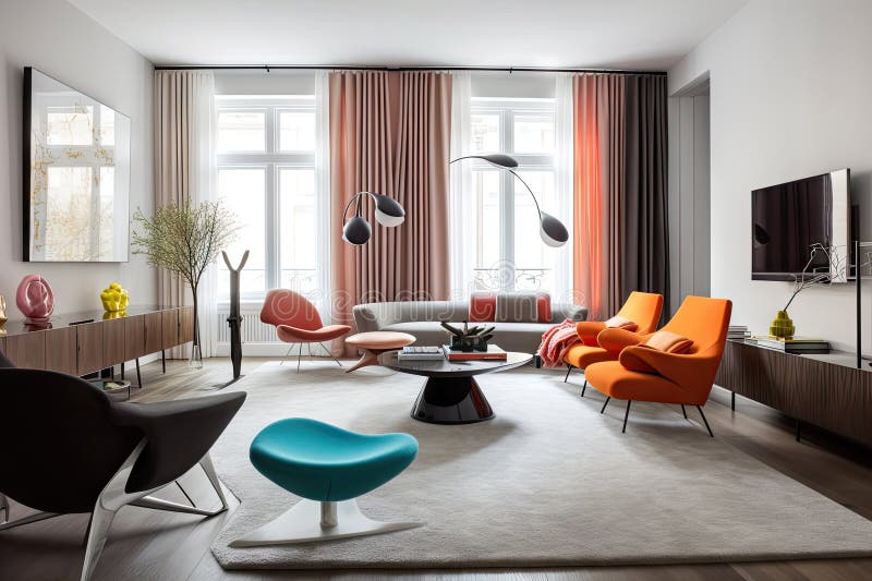 Stylish Living Room with Sleek Furniture and Pops of Color Stock Image ...