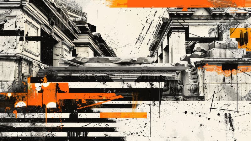 Urban Grunge: Abstract Architecture with Bold Orange Accents Stock ...