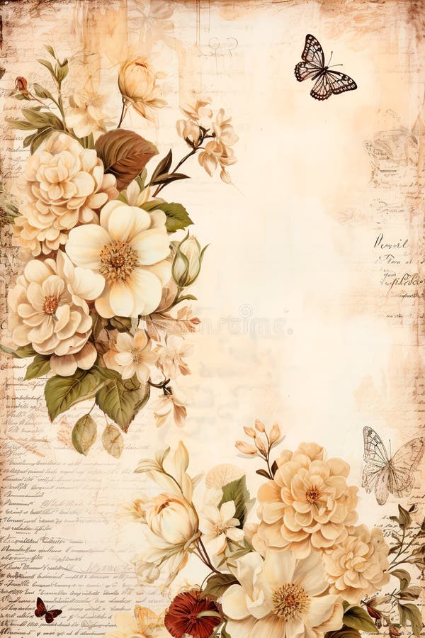 Vintage paper with flowers stock illustration. Illustration of border ...