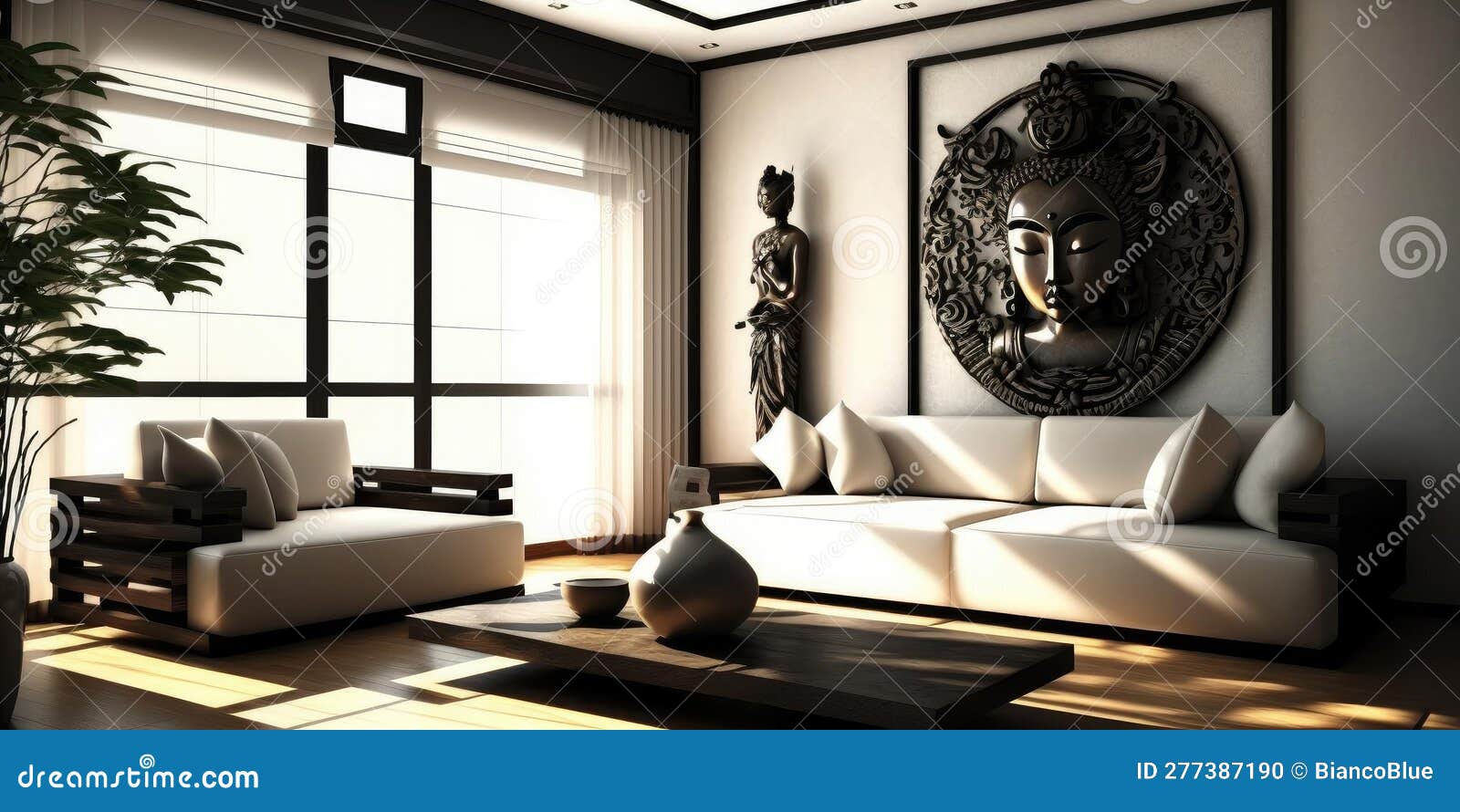 Asian Inspired Modern Living Room Interior Stock Photo - Image of asian ...
