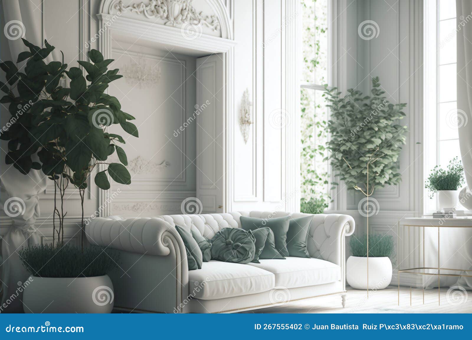 Beautiful White Living Room in New Luxury Home with White Interior. Ai ...