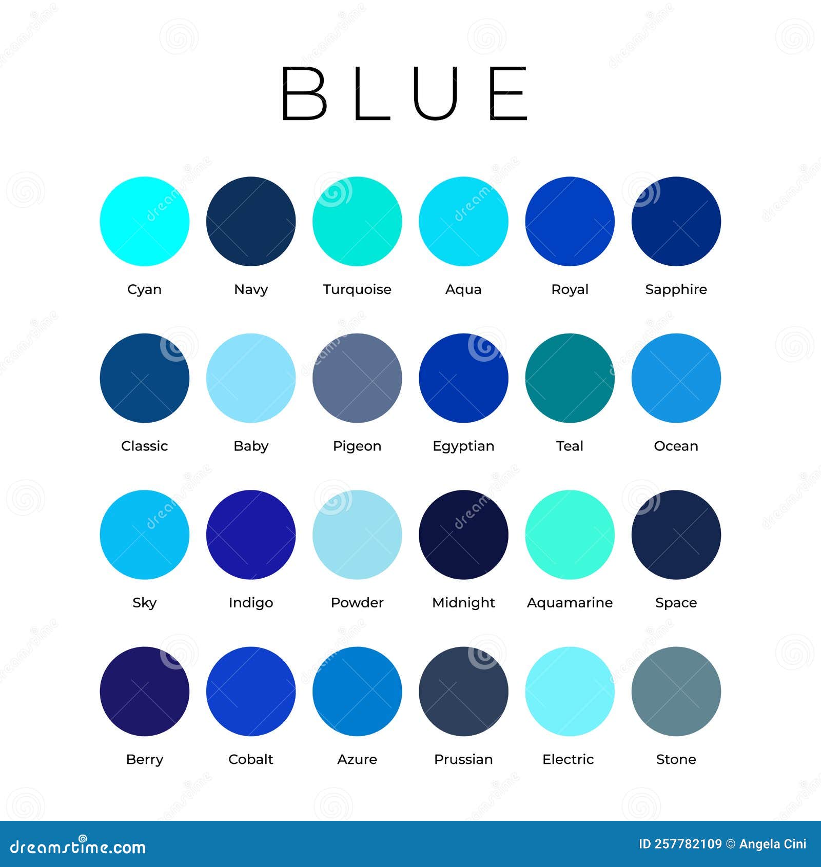 Blue Color Shades Swatches Palette with Names Stock Vector ...