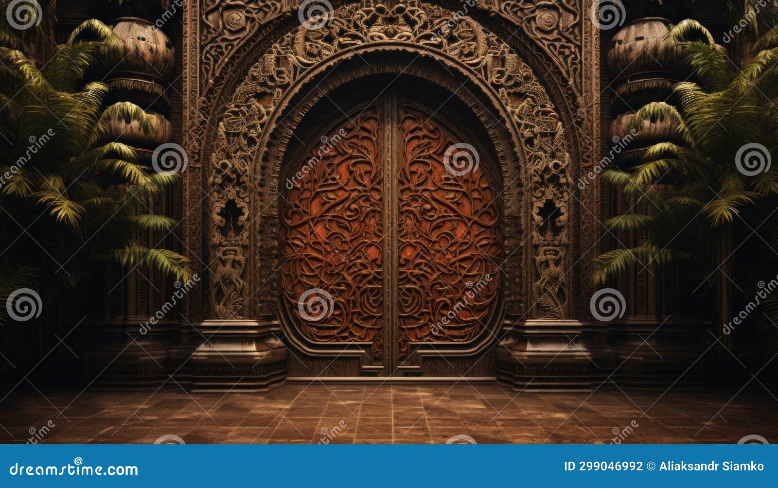 A large ornate wooden door stock photo. Image of decorative - 299046992