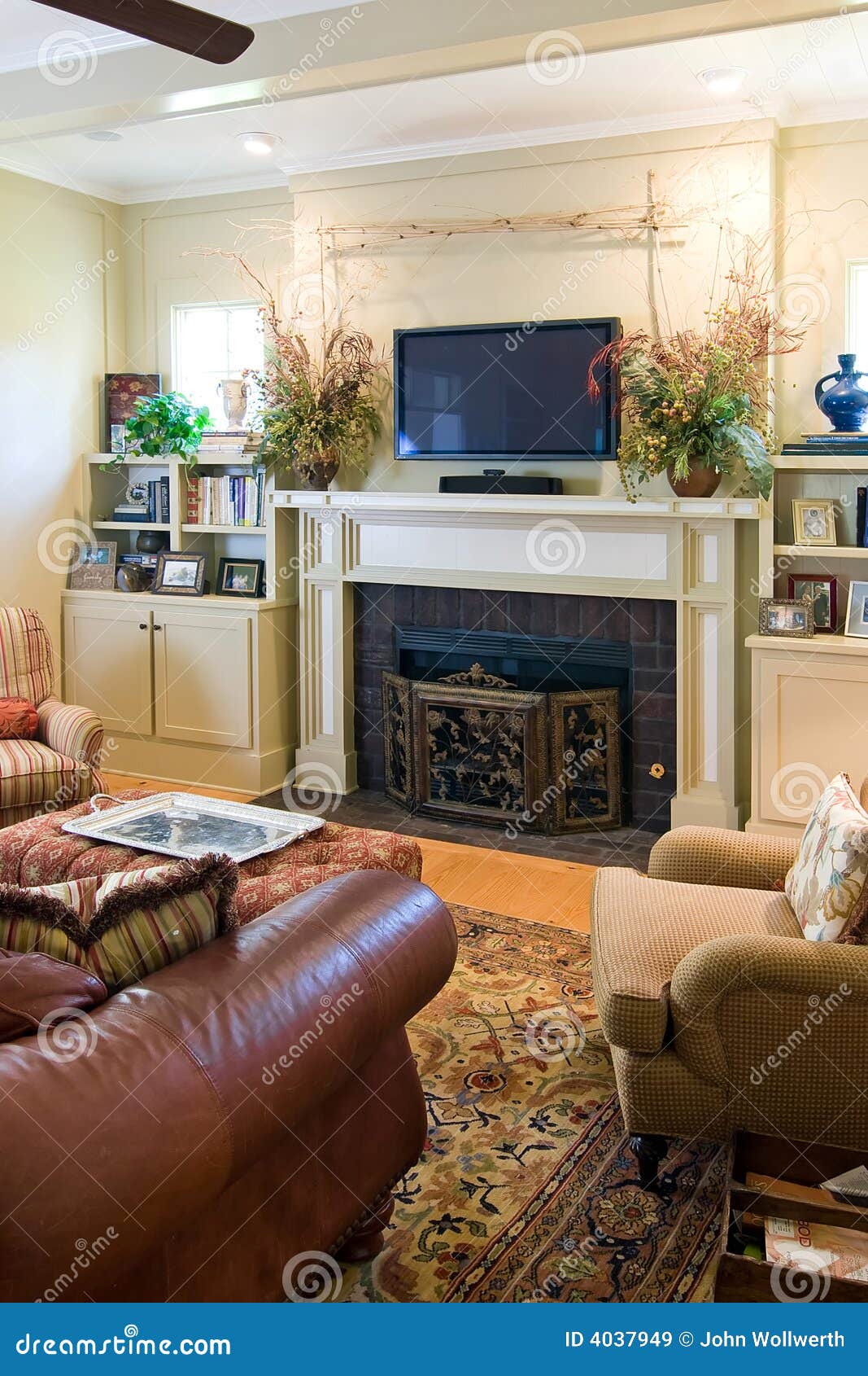 Livingroom with Fireplace and Tv Stock Image - Image of plasma, living ...