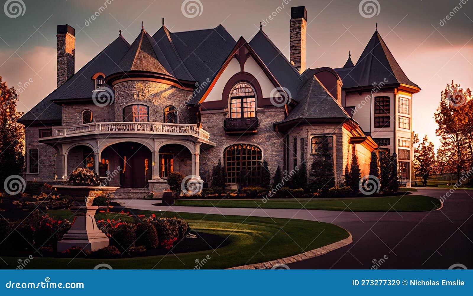 Mansion ai generated stock illustration. Illustration of lawn - 273277329